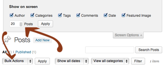 Change number of posts displayed in wp-admin at a time