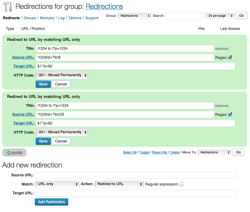 Redirection regex rules Redirection regex rules
