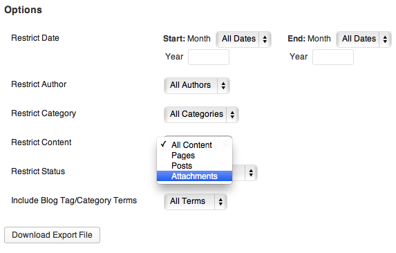 WordPress Advanced Export - attachment post_type
