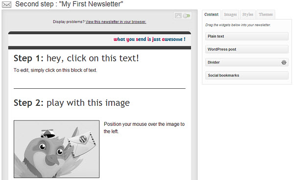 Edit your newsletter and add content styling themes and more.