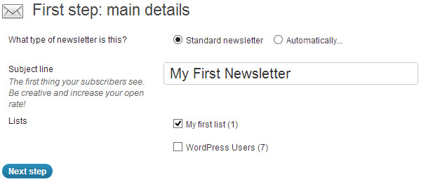 Enter the main details for your newsletter.