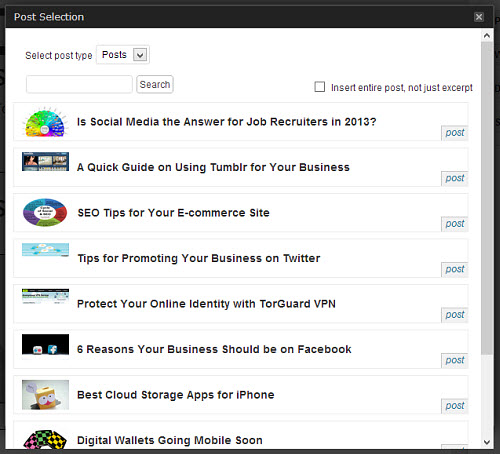 Use the post selector to choose the items to include in your newsletter.