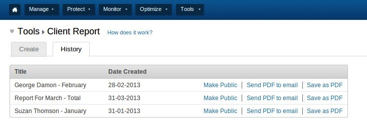 Client Report History.