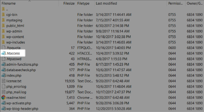 how to find .htaccess file via ftp