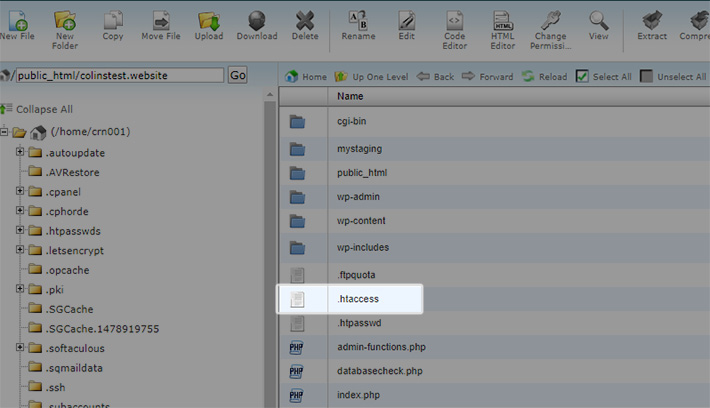 how to find .htaccess file via file manager