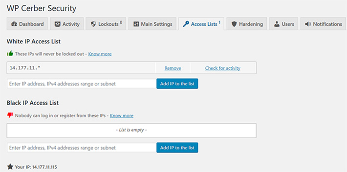 how to whitelist ip addresses in cerber