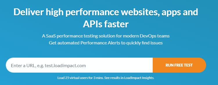 The Load Impact homepage.