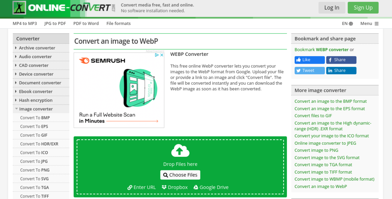 The Online-Convert.com tool website.