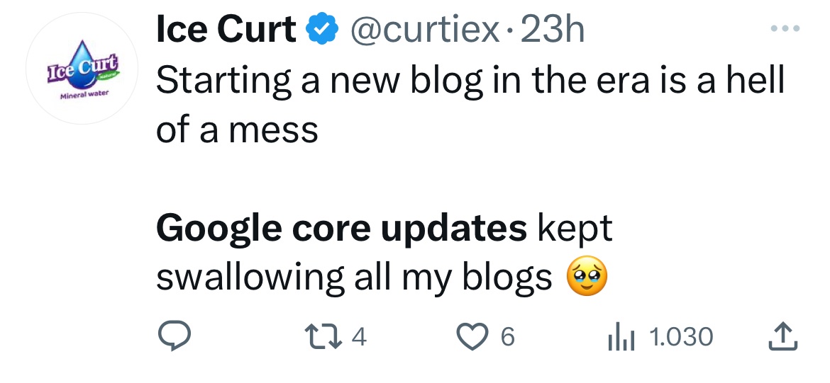 Screenshot of Google core update review on twitter