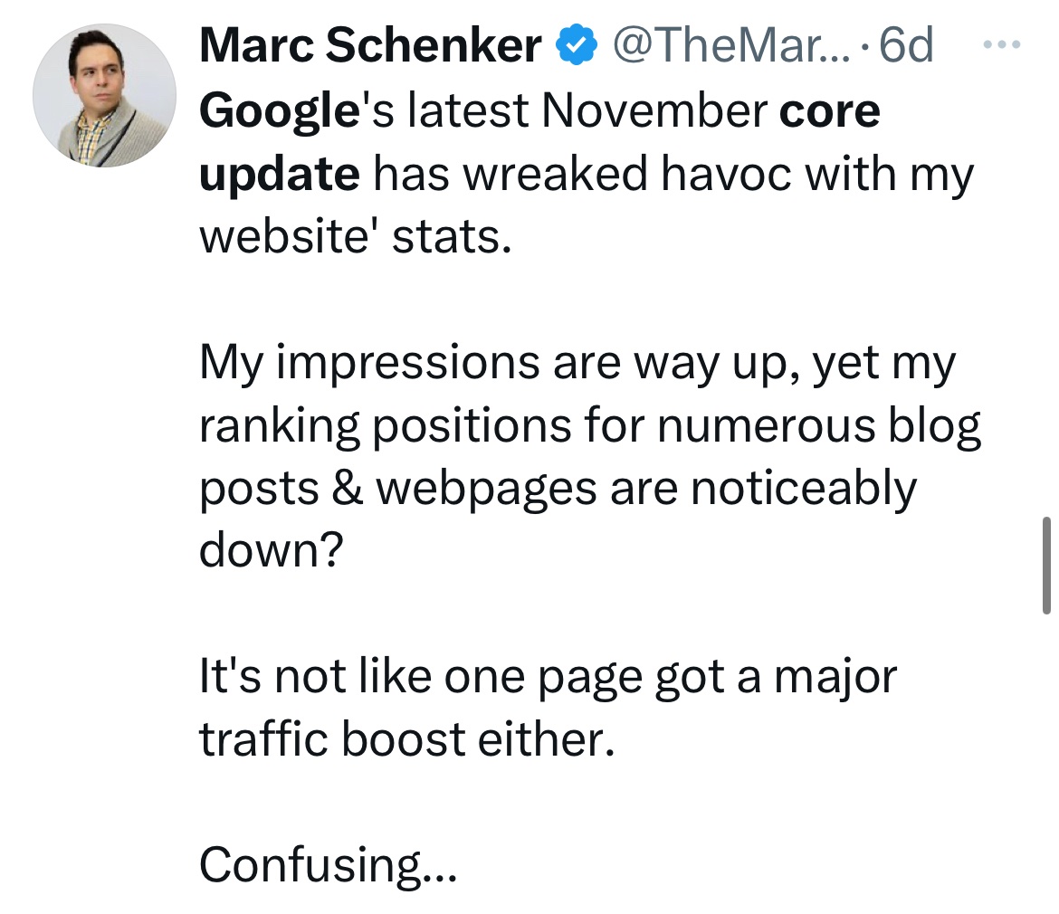 twitter screenshot of google broad core update review